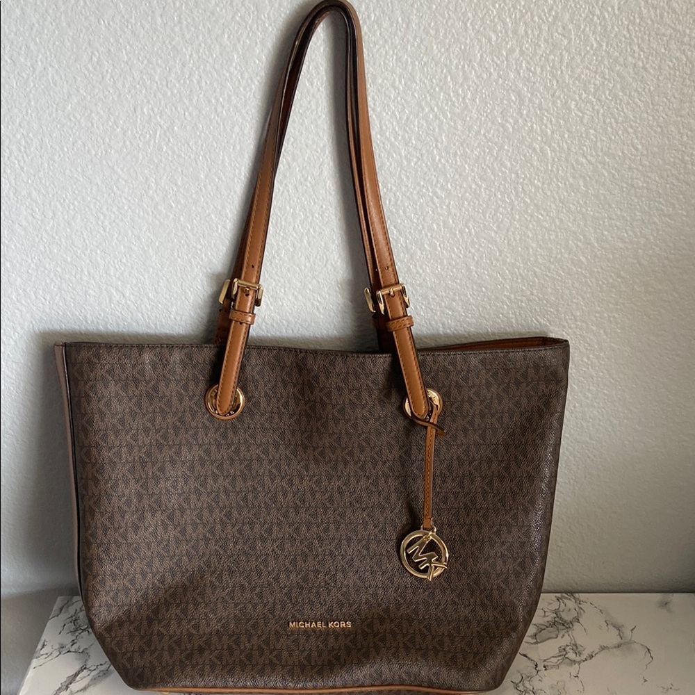 Michael Kors Brown Leather Tote with Signature Monogram
